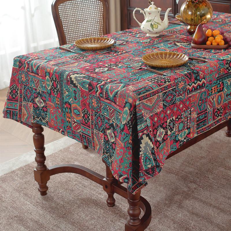 Polyester Cotton Color Woven Jacquard Bohemian Flower Geometric Tablecloth Rectangular Coffee Table Tablecloth Dining Table Cloth