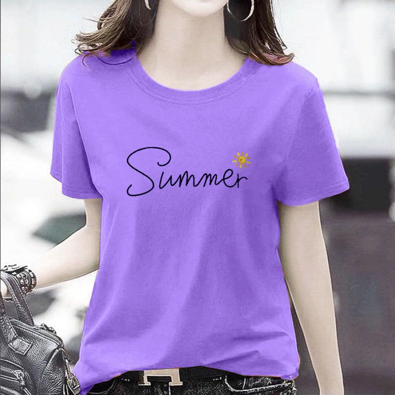 GMXIA Women's Fashion Casual Summer Spring Solid Color Print Short Sleeve O-Neck T-shirts and Loose Tops