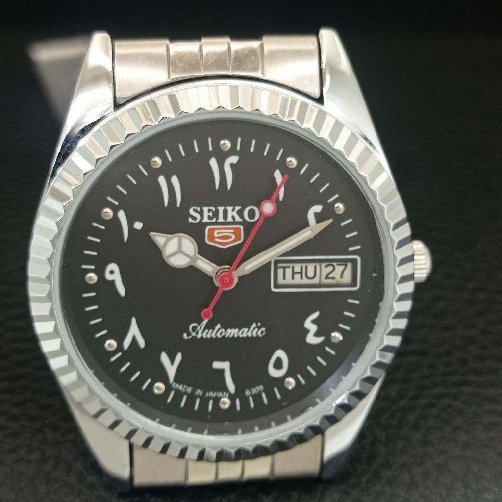 REFURBISHED SEIKO 5 AUTOMATIC 6309A VINTAGE JAPAN MENS BLACK WATCH A442493-4