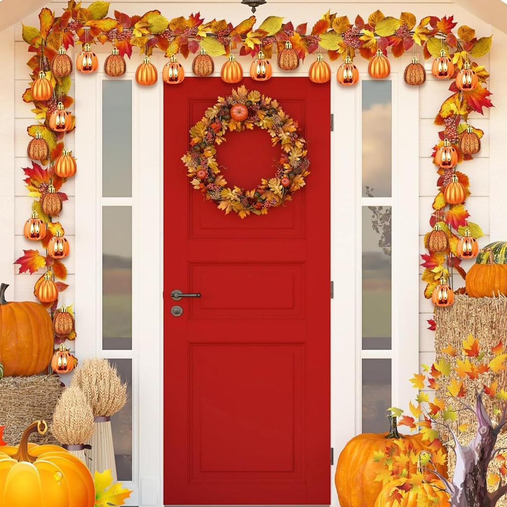 24 Pcs Pumpkin Ball Hanging Ornament Fall Pumpkin Thanksgiving Tree Decorations For Indoor Outdoor Christmas Party