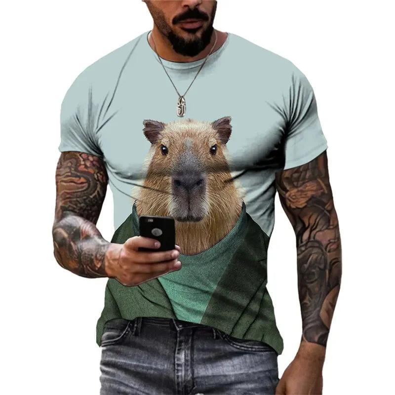 Cute Interesting Capybara Animal Graphic T-shirt Men 3D Printed Short Sleeved Round Neck T-shirt