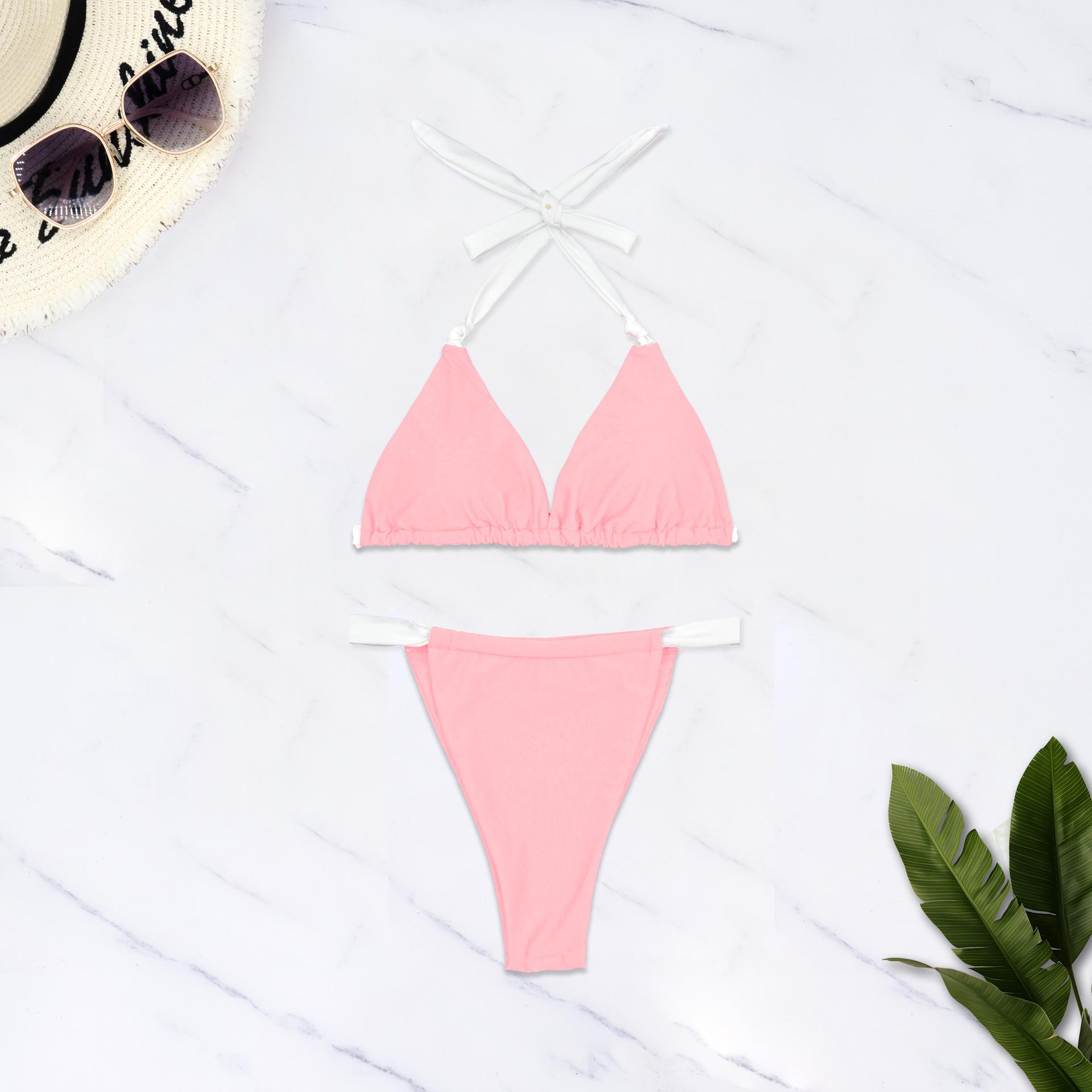 

Lace-up three-point bikini sexy gathering lady high sense XL рожевий