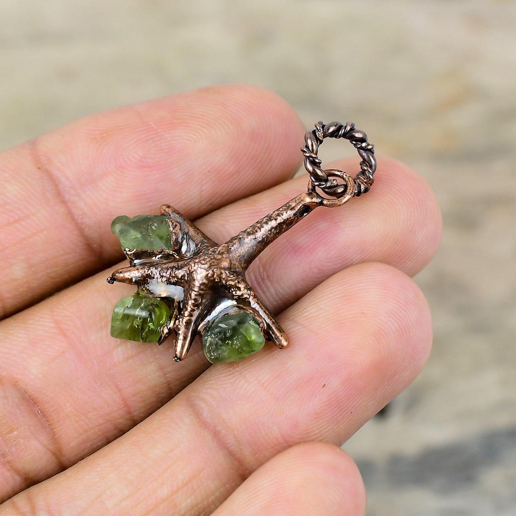 Green Tourmaline Rough Pendant Electroformed Copper Pendant Handmade Jewelry Original Gemstone Pendant Electroformed Jewelry Gift For Mother