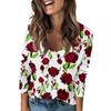 Ladies' Fashionable Casual Long Sleeved Retro Floral Print V-Neck Top Women'S T-Shirts Women Clothes Playeras De Mujeres