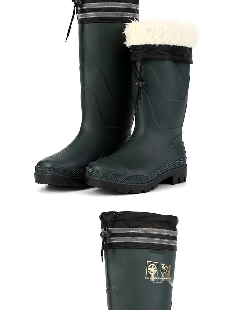 Men's 3531 High-Top Fleece-Lined Rain Boots with Reflective Strip and Cotton Lining - Waterproof Rubber Work Shoes