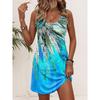 Ärmelloses Damen-Minikleid mit Rundhalsausschnitt, locker, Print, Gelb Blau Lila Orange, Lässig, Frühling Sommer, Strand, Alltags