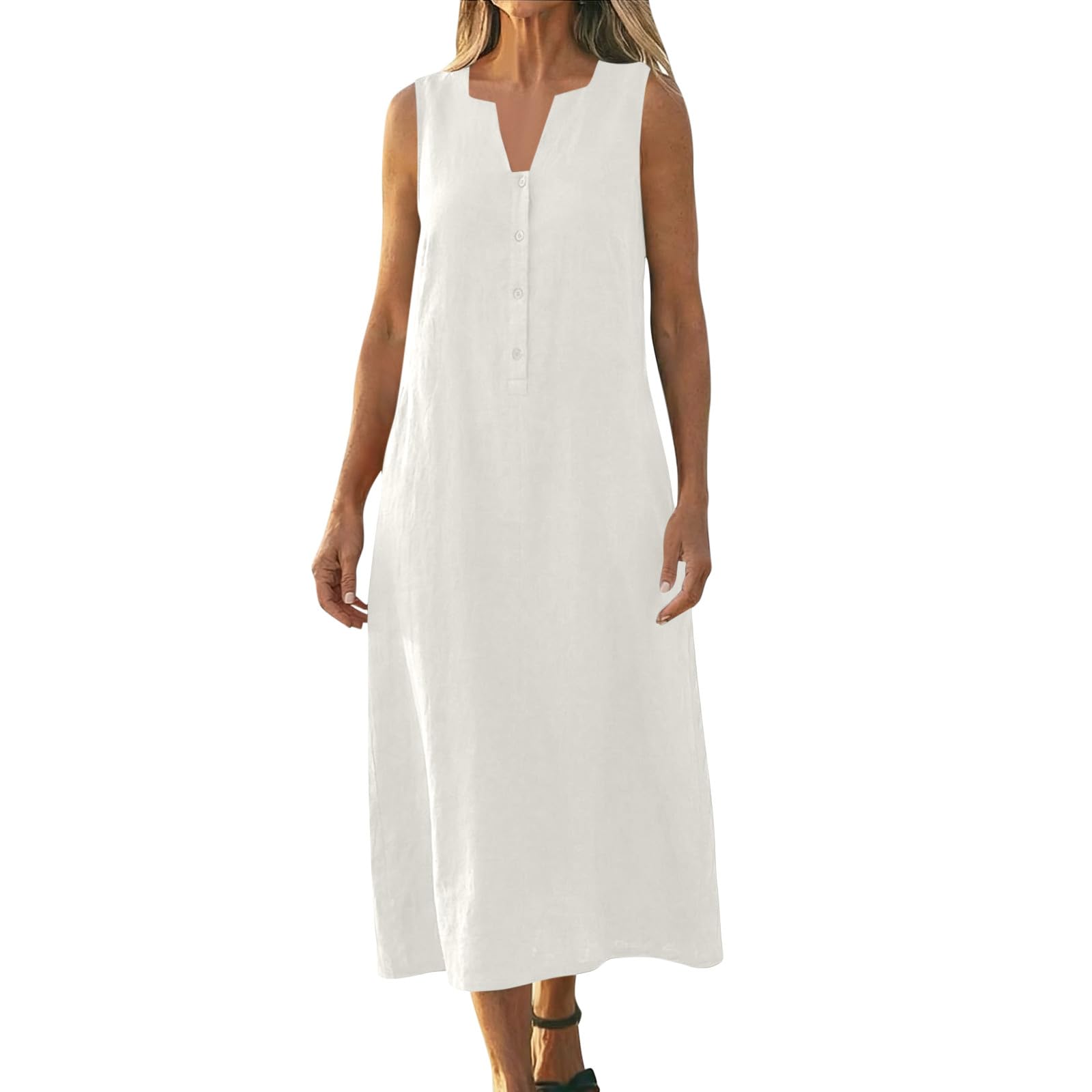 

Women s Sleeveless Cotton And Linen Dress XL білий