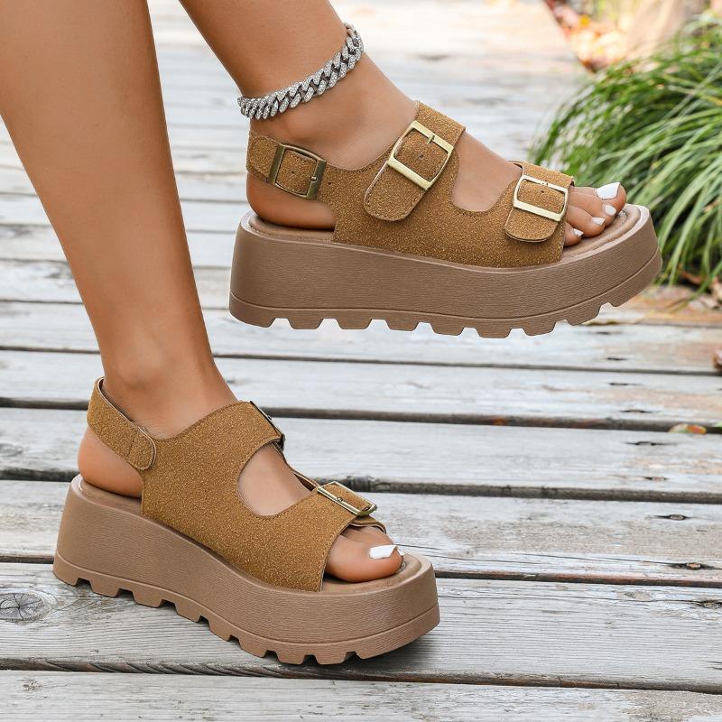 Comfort Shoes for Women 2025 Summer Female Sandal Clogs with Heel Increasing Height Girls Thick Beach New Retro Rome Scandals