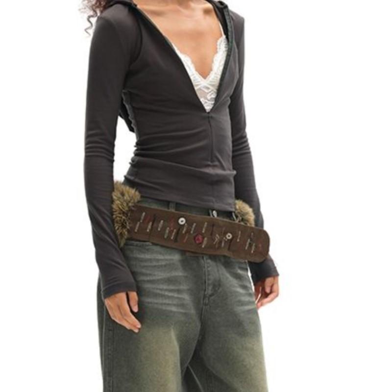 Hot Girl Vintage Gothic Punk Button Leather Belt Women Plush Closure Waist Cincher Y2k Wide Belt Ladies Fashion Waistband Decor