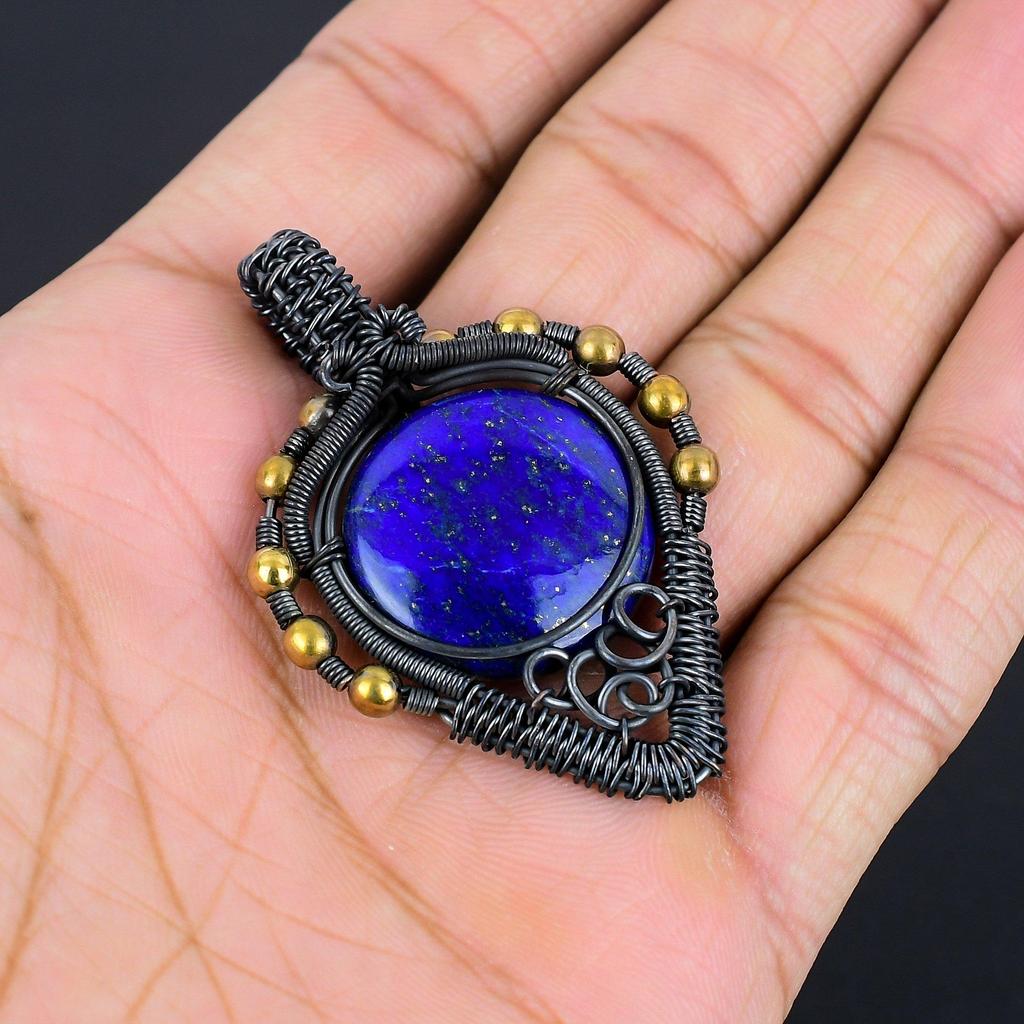Lapis Lazuli Pendant Handmade Gemstone Jewelry, 999 Copper Wire Wrapped Pendant ,Unique Design Jewelry Pendant