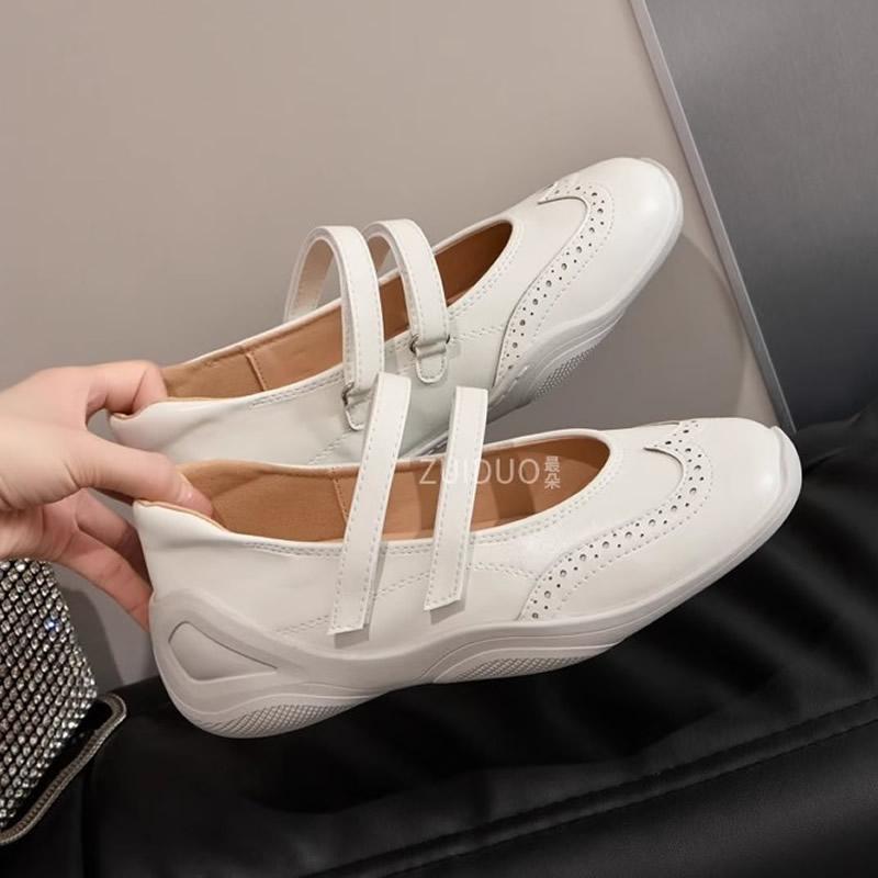 Silberne Schuhe mit dickem Absatz, die die Körpergröße erhöhen, Französischer Vintage-Stil, Damen Mary Janes, Lässig, Sportlich, Ballett, Einzelne Schuhe, Damen, Sommer, Gummisohle