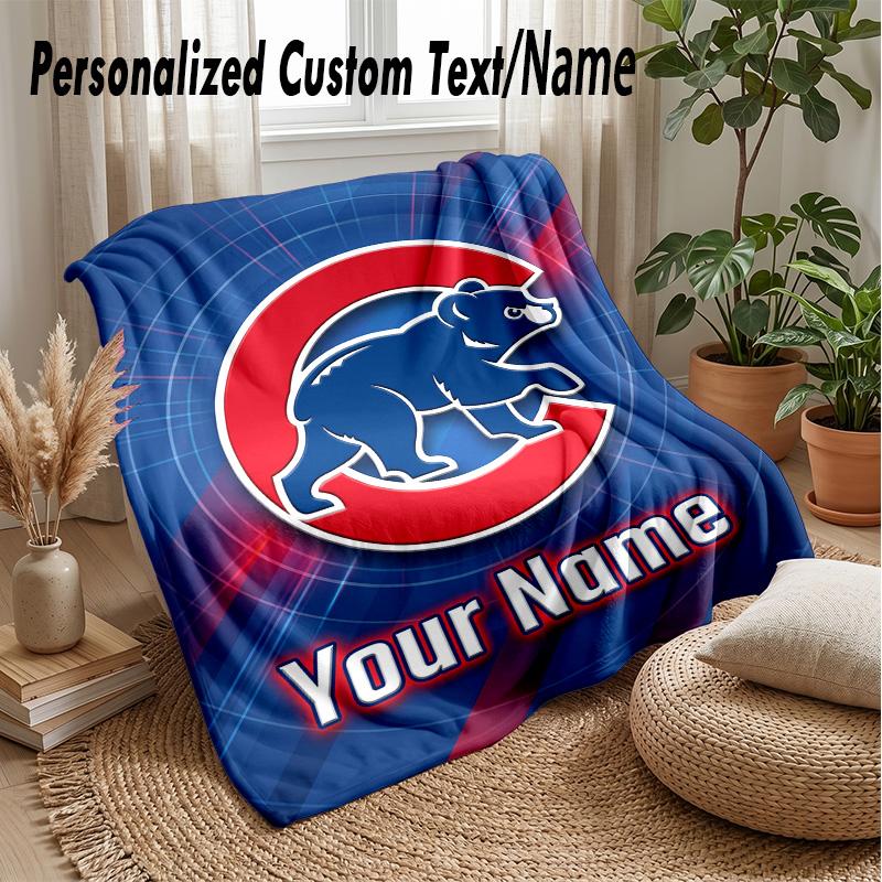 Chicago Cubs Benutzerdefinierte Flanell-Kuscheldecke Drucken Sie Ihren Namen Text Weiche Warme Decke Weihnachtsgeschenk