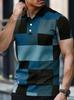 Stylish Men's Geometric Patchwork Short-Sleeve Polo Shirt, Casual & Versatile.
