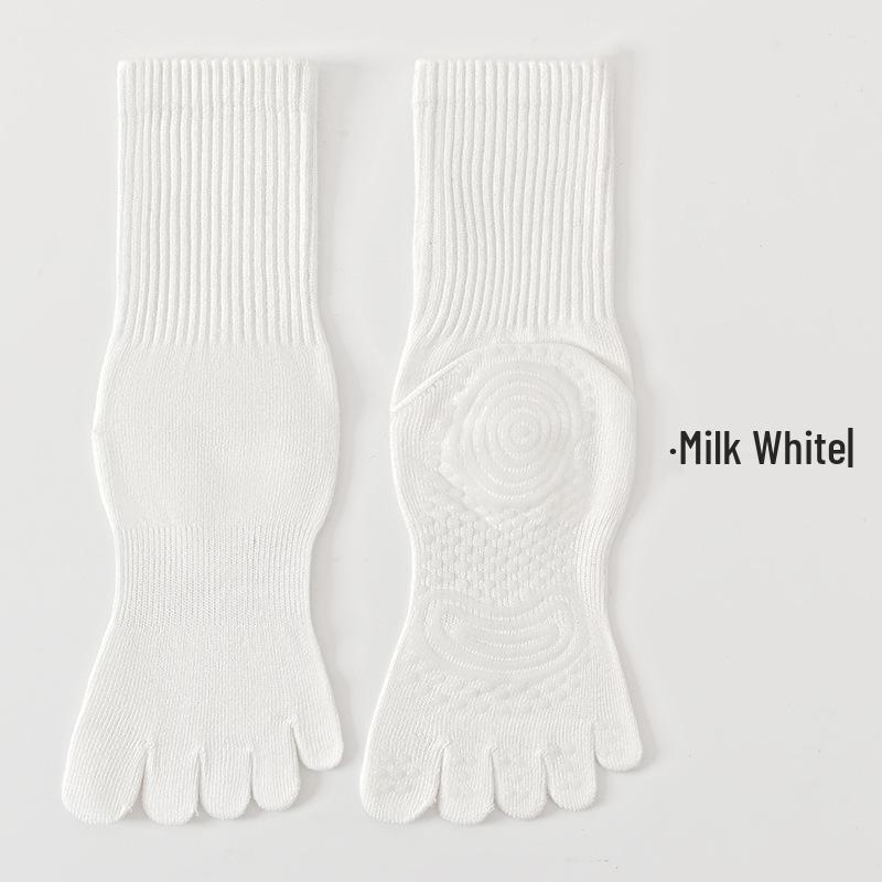 All-Season Non-Slip Five-Toe Compression Yoga Socks One Size молочный белый