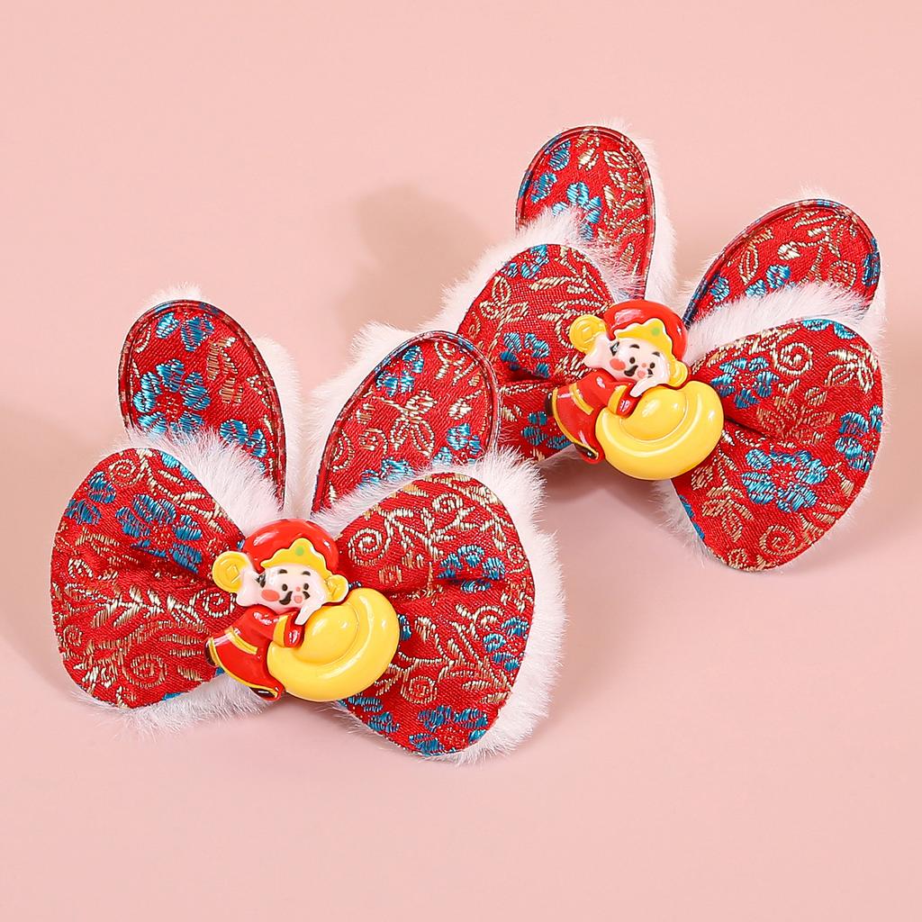2pcs Chinese New Year Hair Bows Hair Clips Children Kids Hair Clips Barrettes Girls New Year Party Hair Accessories Headwear