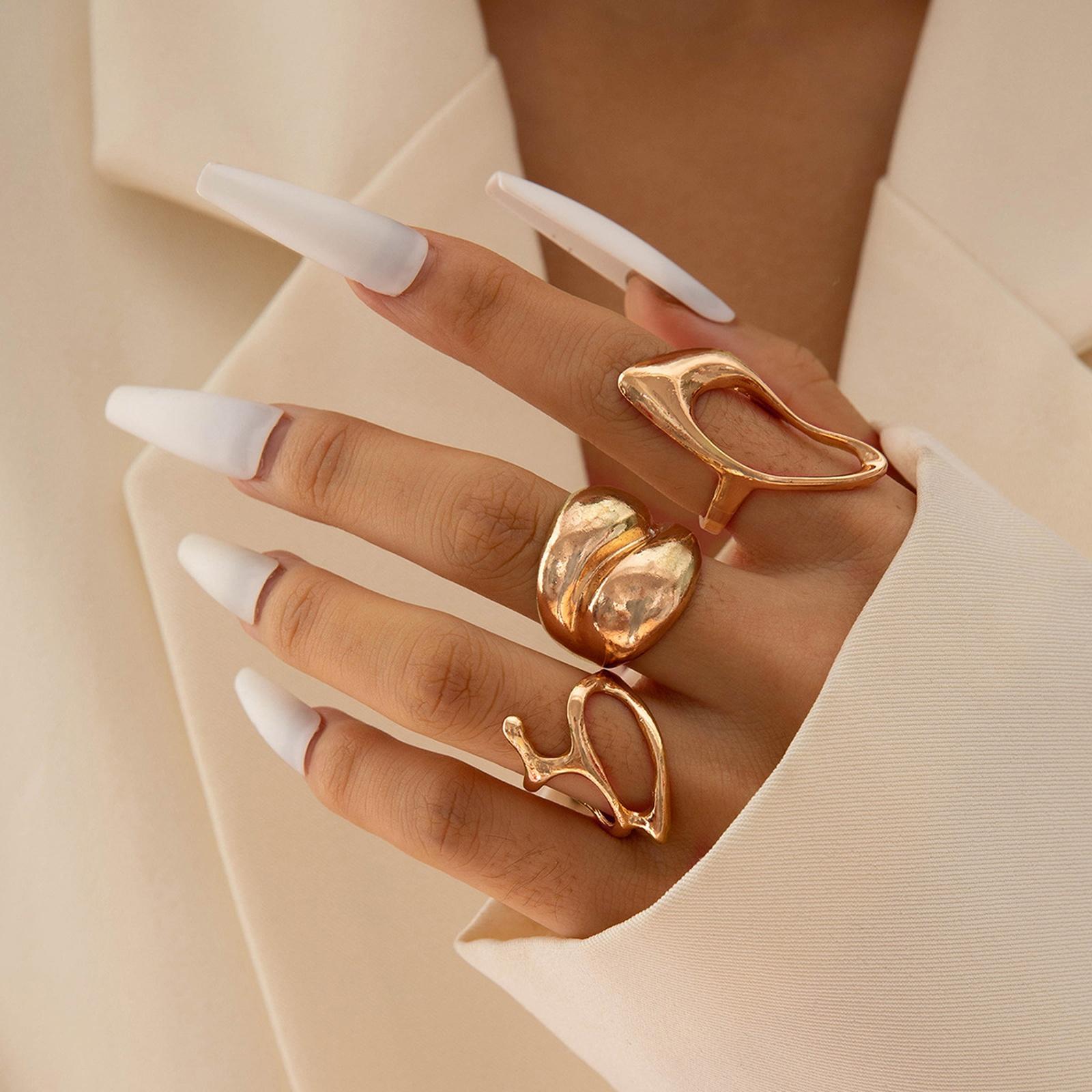 

Fashion Women s 3 Piece Ring Set - Ladies Ring Metal Ring Glossy Ring Metal Ring Holiday Gift One Size золотой