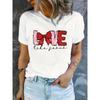 Europäische Größe Damen Romantisches 'Love' Schleife & Buchstaben Print Halbtransparentes T-Shirt - Rosa Rundhals Kurzarmbluse mit XOXO & I LOVE YOU KNOT Design