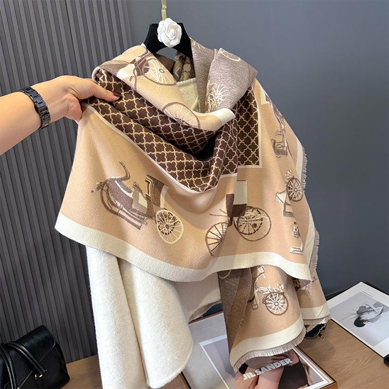 Imitation Cashmere Scarf Retro Style Old-Fashioned Car Contrasting Color Double-Sided Personalized High-Grade Warm Shawl