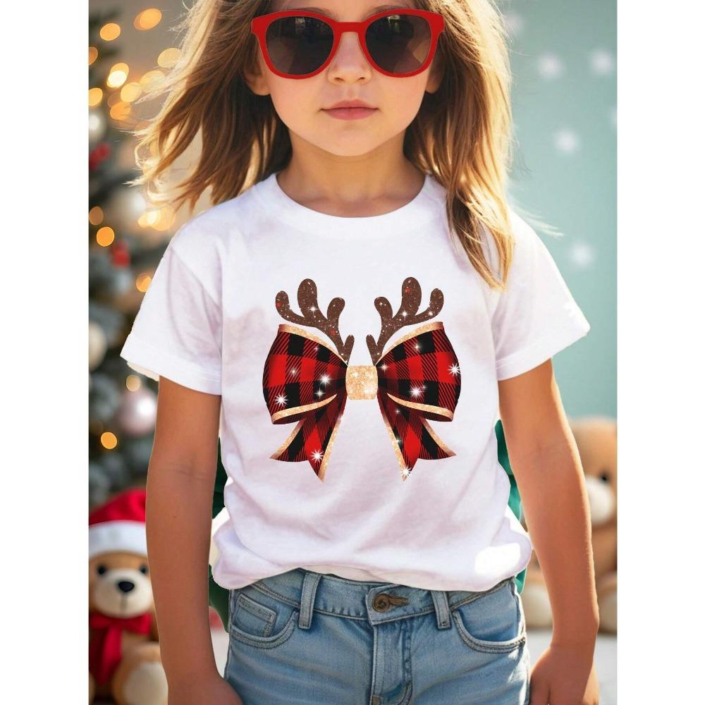 

Весна и лето новая футболка для девочек детское платье иностранные девочки короткий рукав Рождество круглый вырез базовая футболка топы 160cm