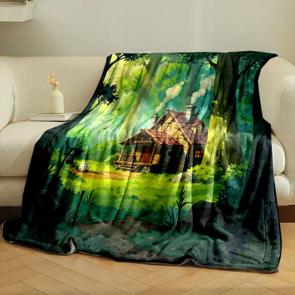 Cozy Cabin In Enchanted Forest Scene Print Blanket Soft and Cozy Perfect for the Living Room Bed Sofa or a Nap,gift