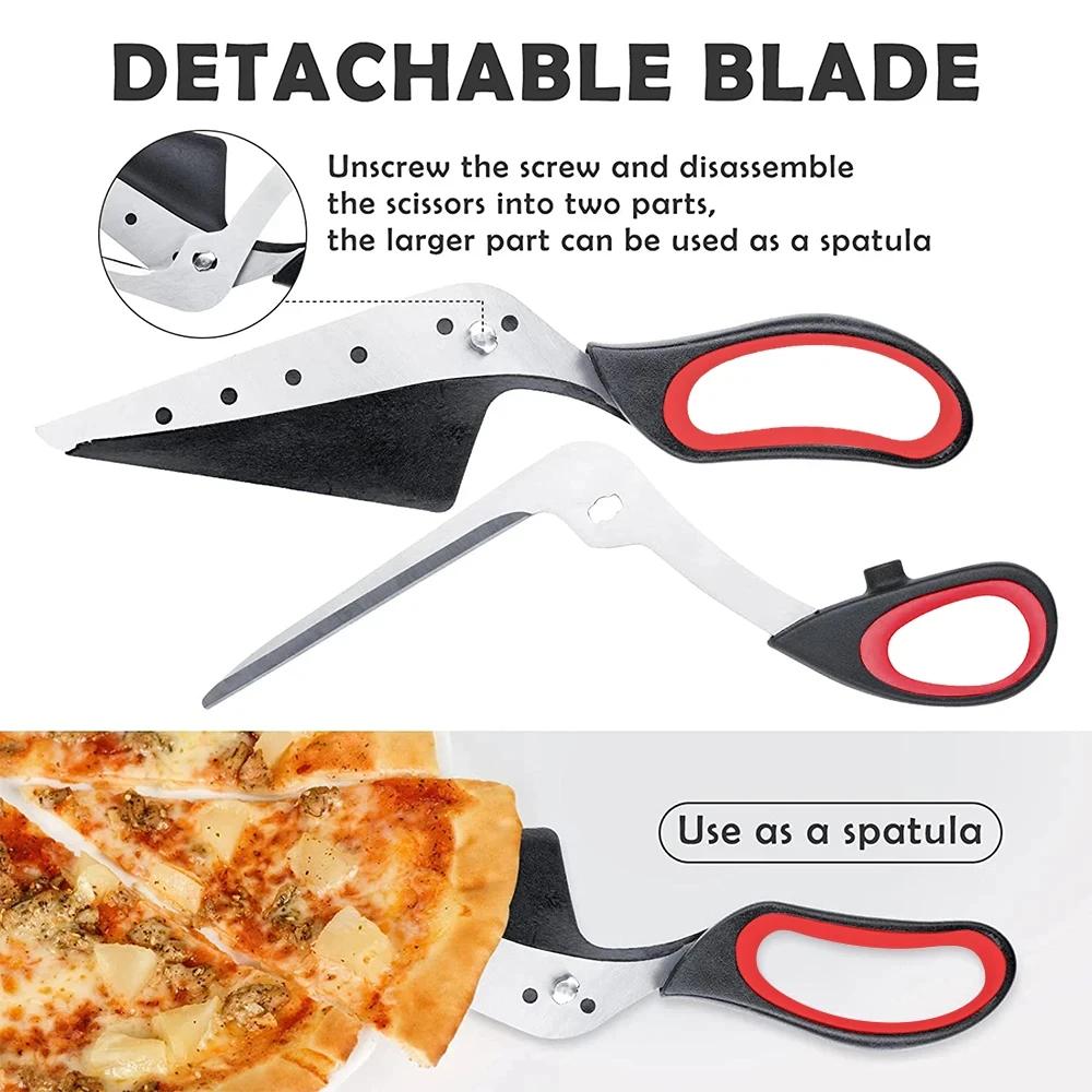 Multifunctional Pizza Scissors Stainless Steel Blade Detachable Cutting Tools Ergonomic Grip Black&Red for Restaurant Kitchen