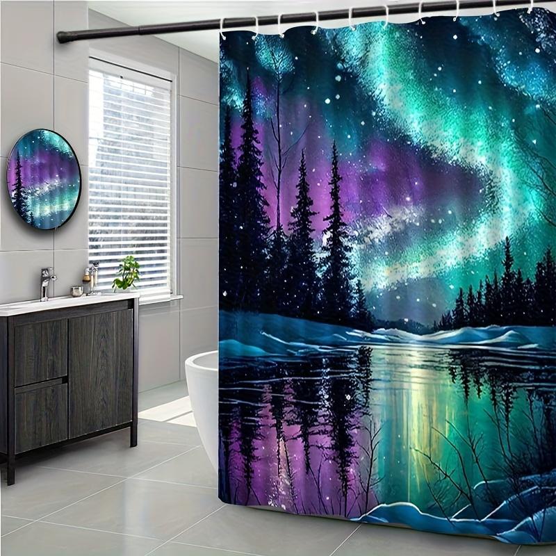 VIKAMA Arctic Light Snow Night Forest Shower Curtain Waterproof and Mold-Resistant Curtain for Shower Room Decor