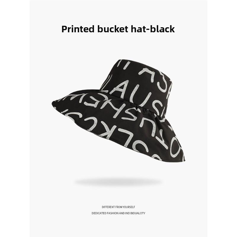 

Printed bucket hat, foldable fabric cap, black glue sun protection dome visor, wide brim women s hat One size fits all 58cm чёрный