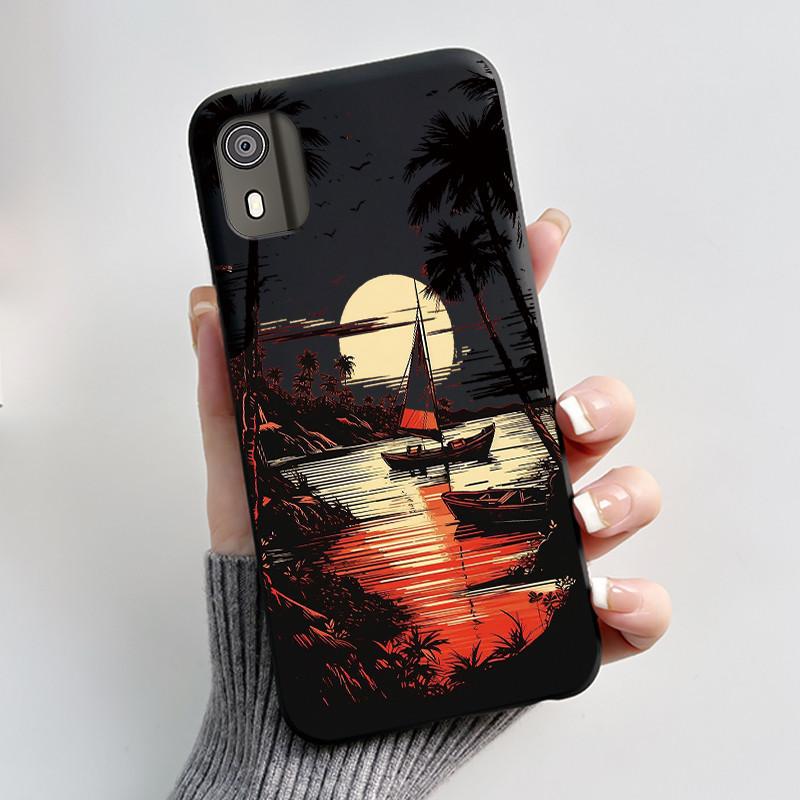 For Nokia C02 Phone Case Cute Funny Love Rabbit Animal Black Matte Soft TPU Protective Back Cover for Nokia C2 2nd Edition Case