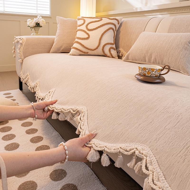 New Sofa Cushion, Universal In All Seasons, Washable Non-Slip Seat Cushion Chenier Straight Row Sofa Cover Cover Cloth Towel