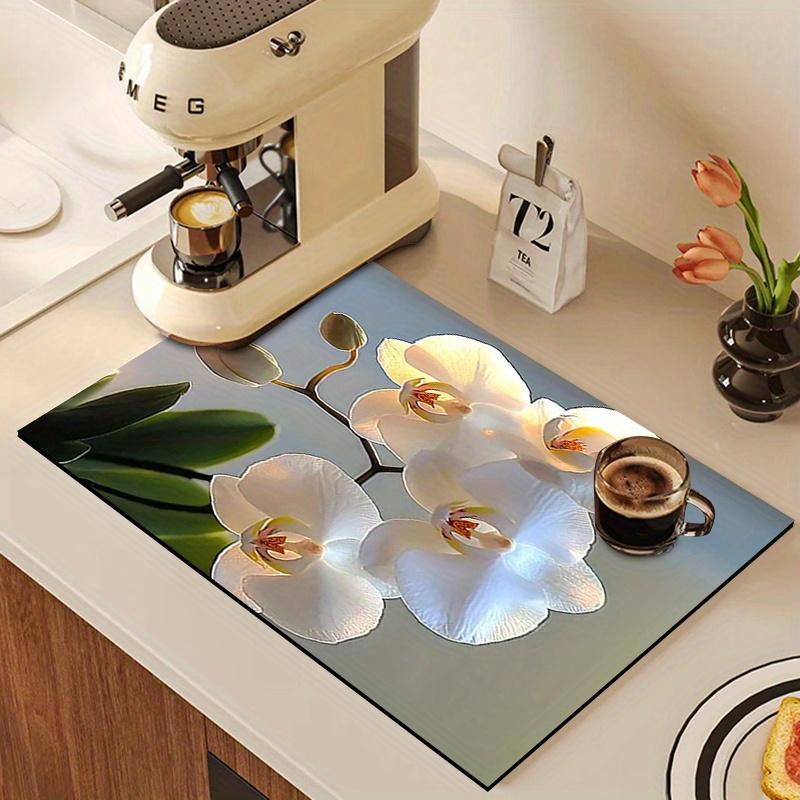 

1 шт. Резиновый коврик для сушки с цветочным узором для кофейни, ресторана, кухни, ковер, скатерть, долговечный коврик для стола из диатомовой грязи, коврик для питомца, кофейная посуда 30cmX40cm