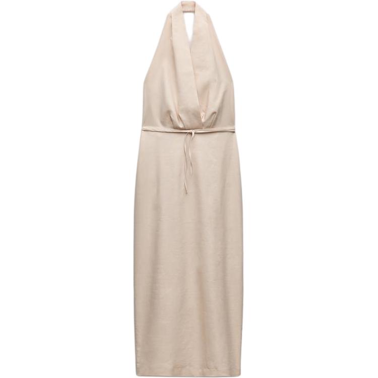 

Zara Simple Comfortable Sleeveless V-Neck Halter Dress Women dresses Beige 3087455-710 S