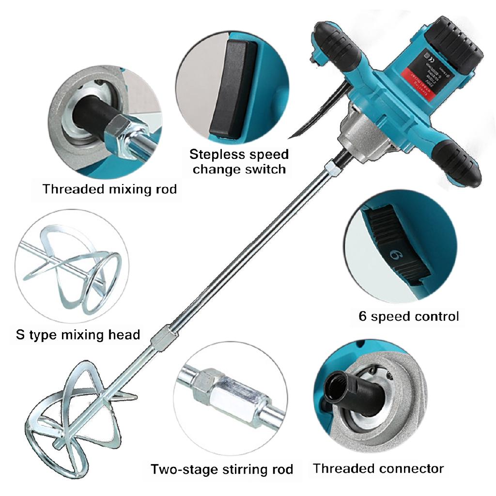6 Speed Electric Mortar Cement Mixer Handheld Mixer with 60cm Pole for Stirring Mortar Paint Cement Grout 2100W