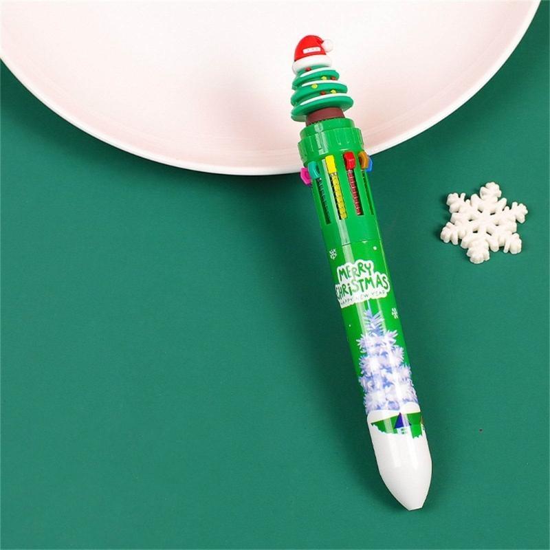 W89C 6x Multicolor Ballpoint Pen 10 in 1 Cartoon Christmas Ballpoint Pen for Party