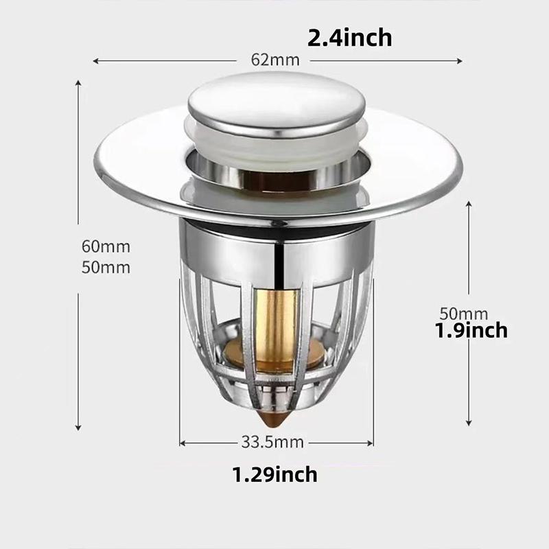 

With Hair Catcher Bathroom Sink Drain Stopper Easy Push Type Universal Rebound Drain Plug Filter Basin Pop Up Chrome Sink Filter
