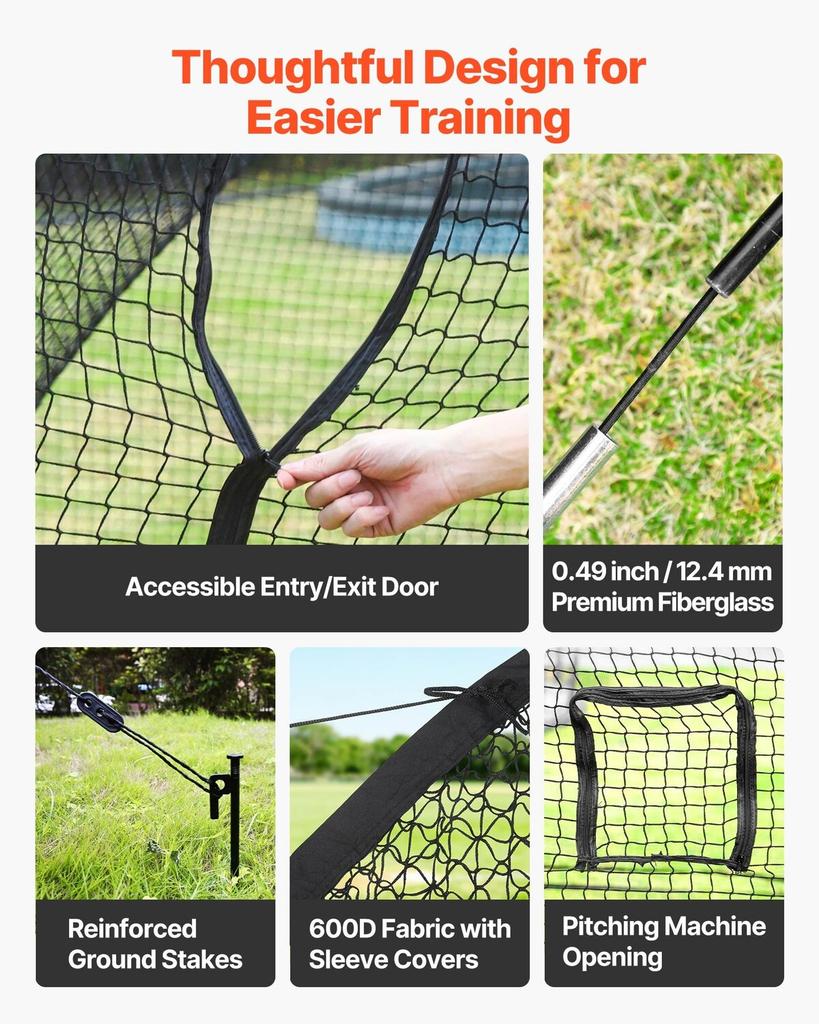 Baseball Batting Cage, 6780 x 3700 x 2400mm Freestanding Portable Batting Cage, Hitting Cages with 4-Ply Knotless Polyester & Pitching Machine