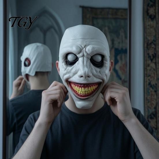 Creepy Evil Smile Cosplay Props Halloween Exorcist Mask, Double Layer Jack Latex Face Realistic Horror Masks Headpiece for Party, Scary Prop