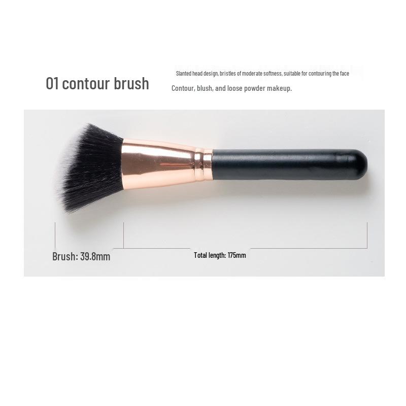 

Черная двусторонняя кисть для тональной основы и скошенная кисть для пудры для хайлайтинга, румян, контуринга и нанесения макияжа