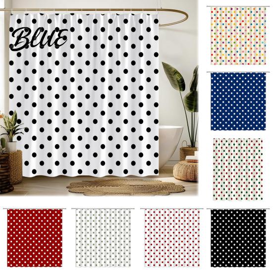 Standard Size Shower Fabric Bathroom Dot with Curtain Curtains Polka Hooks Waterproof Curtain Retro Bath Modern Decoration Accessories for