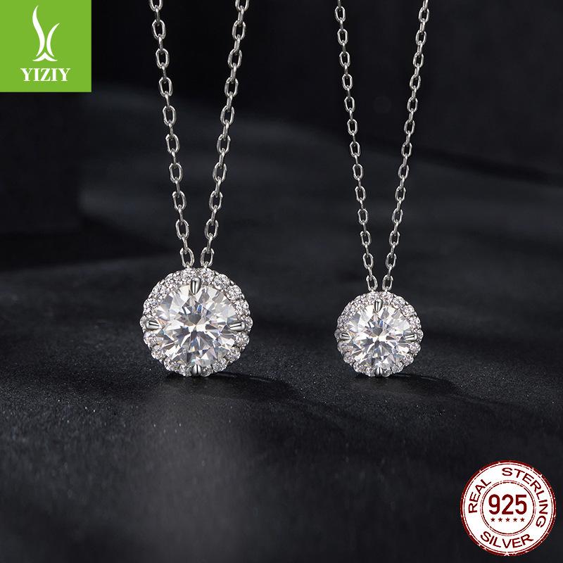 Cross-Border 1 Carat Shining Moissanite Necklace Women'S Light Luxury Simple High-End Sense S925 Silver Collarbone Chain