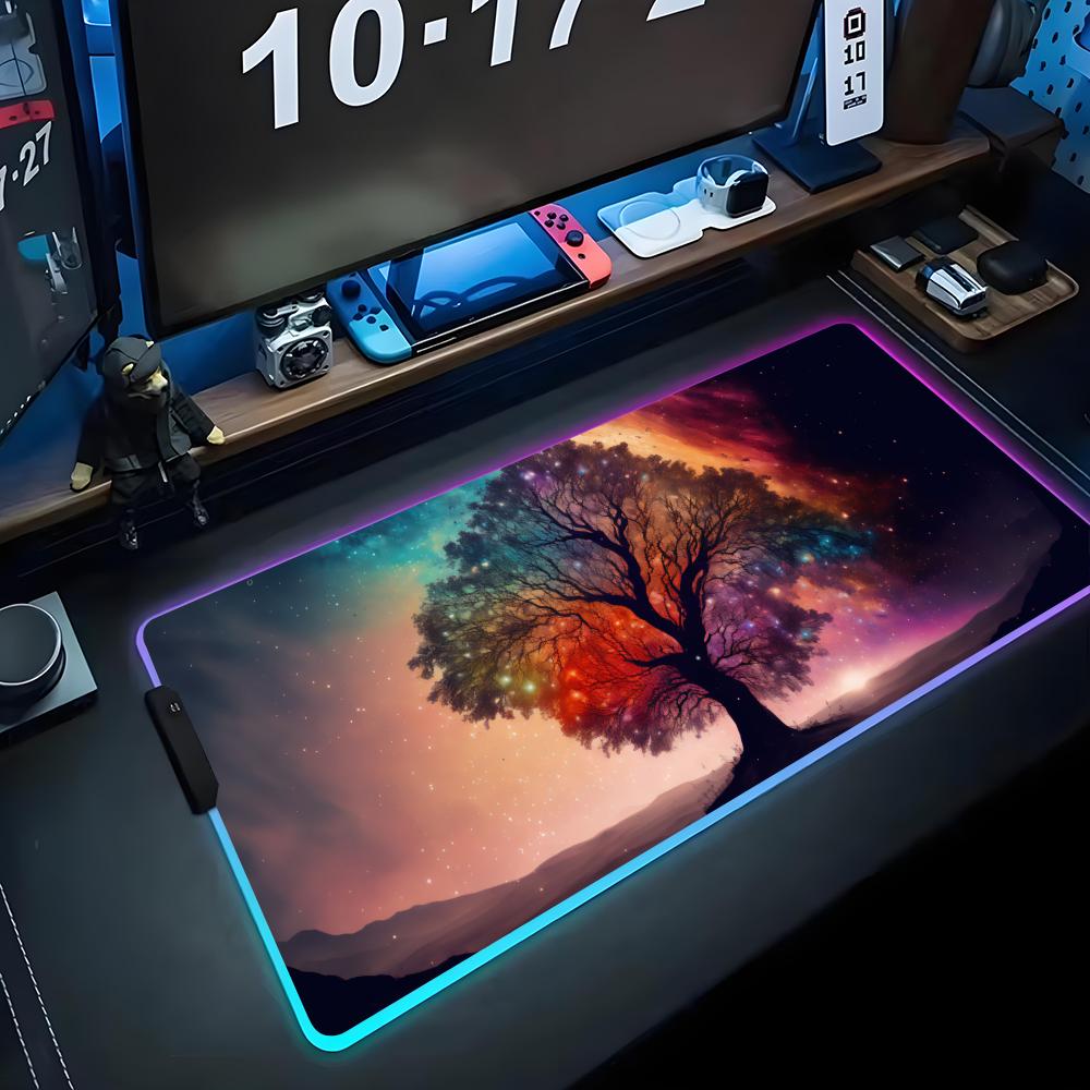 Lebensbaum Mauspads RGB Gaming-Mauspad Großes LED-Pad PC-Schreibtischmatte Leuchtendes Mauspads Große Tastaturmatten Tischteppich mit Hintergrundbeleuchtung
