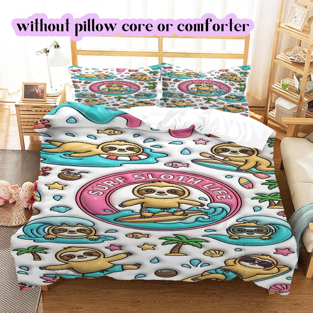 Cute animals surfing Pattern Bedding,Quilt Set Quilt Cover Pillowcase Home Birthday Gift (1*duvet cover+2*pillowcase,without core)