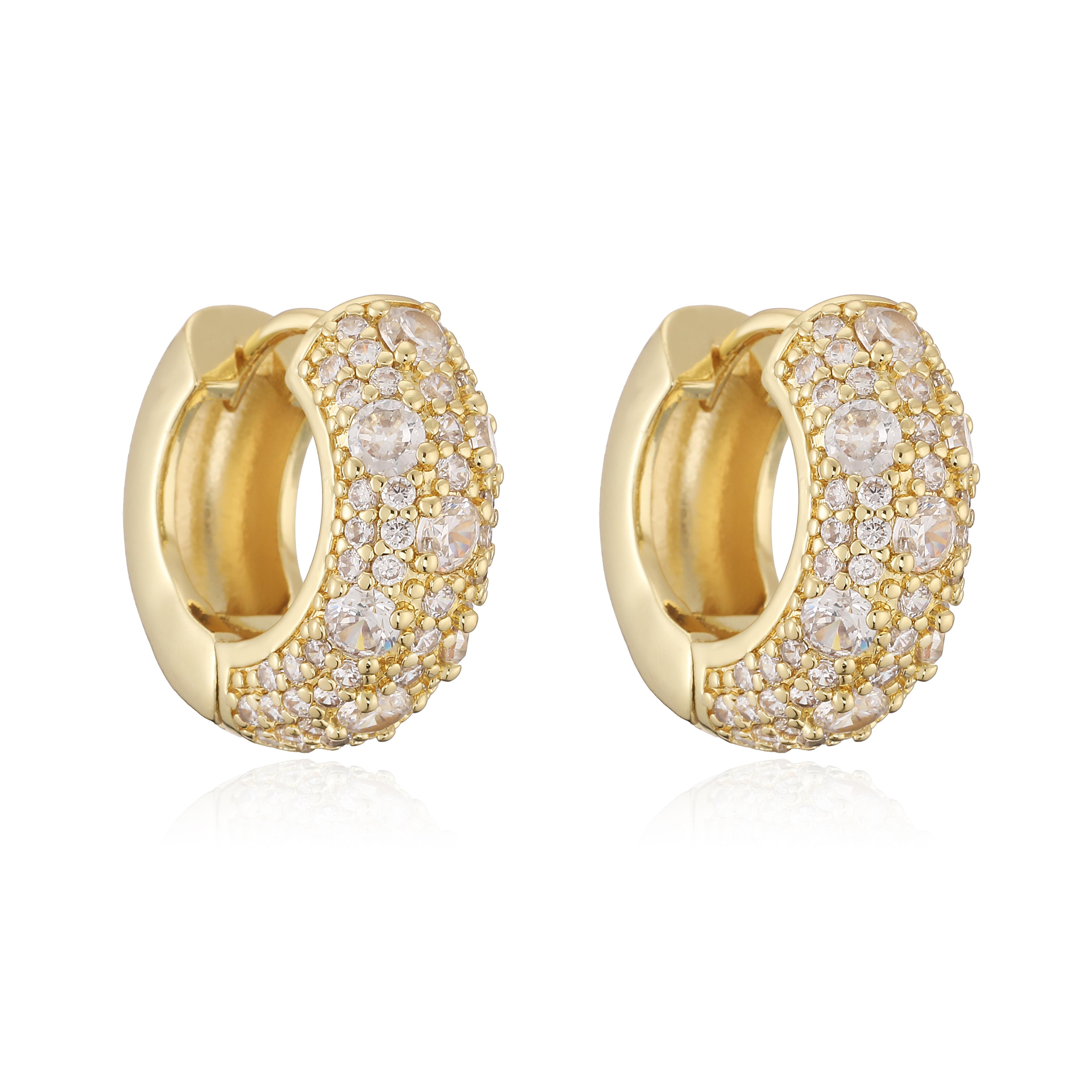 

18K Gold-Plated Circular Openwork Sparkling Zirconia Hoop Earrings Exquisite Luxury Accessories Copper Metal Jewellery 1 Pair Other