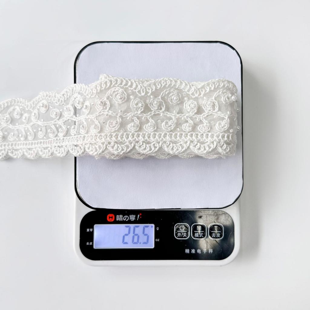 Weiß Perlenbesetzter Lolita Rock Kleid Barcode Accessoires Bekleidungszubehör Dekorativ Französisch Süße Spitze