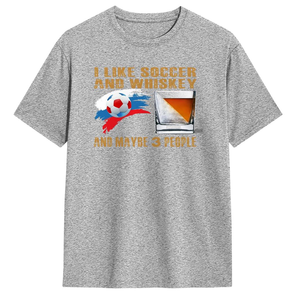 Summer I like soccer and whiskey and maybe 3 people Novelty TShirts Pure Cotton Tshirt for Unisexs Y2K Retro Short Sleeve Tops