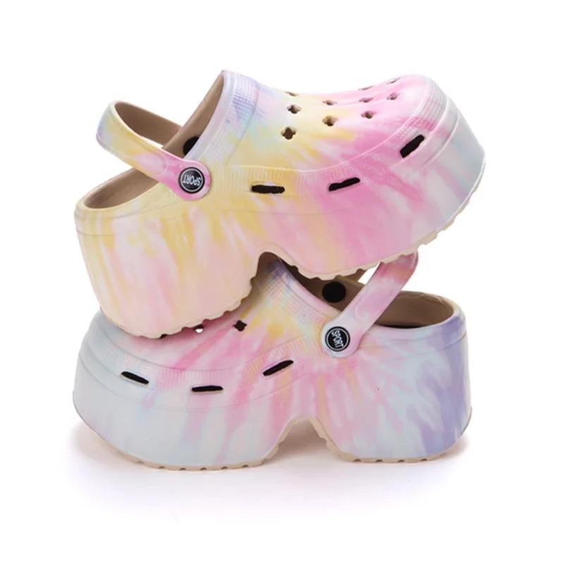 Leopard Platform Clogs for Women Closed Toe Chunky High Heel Sandals Woman New Summer Street Beach Slides Girls Fashion Slippers