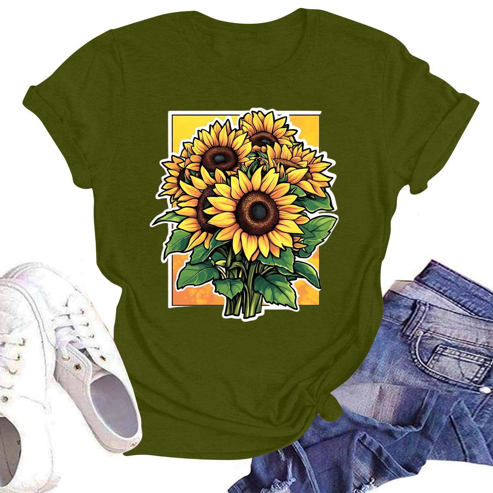 

Женская повседневная свободная футболка с принтом, круглый вырез, пуловер, короткий рукав, топ L армия зеленый