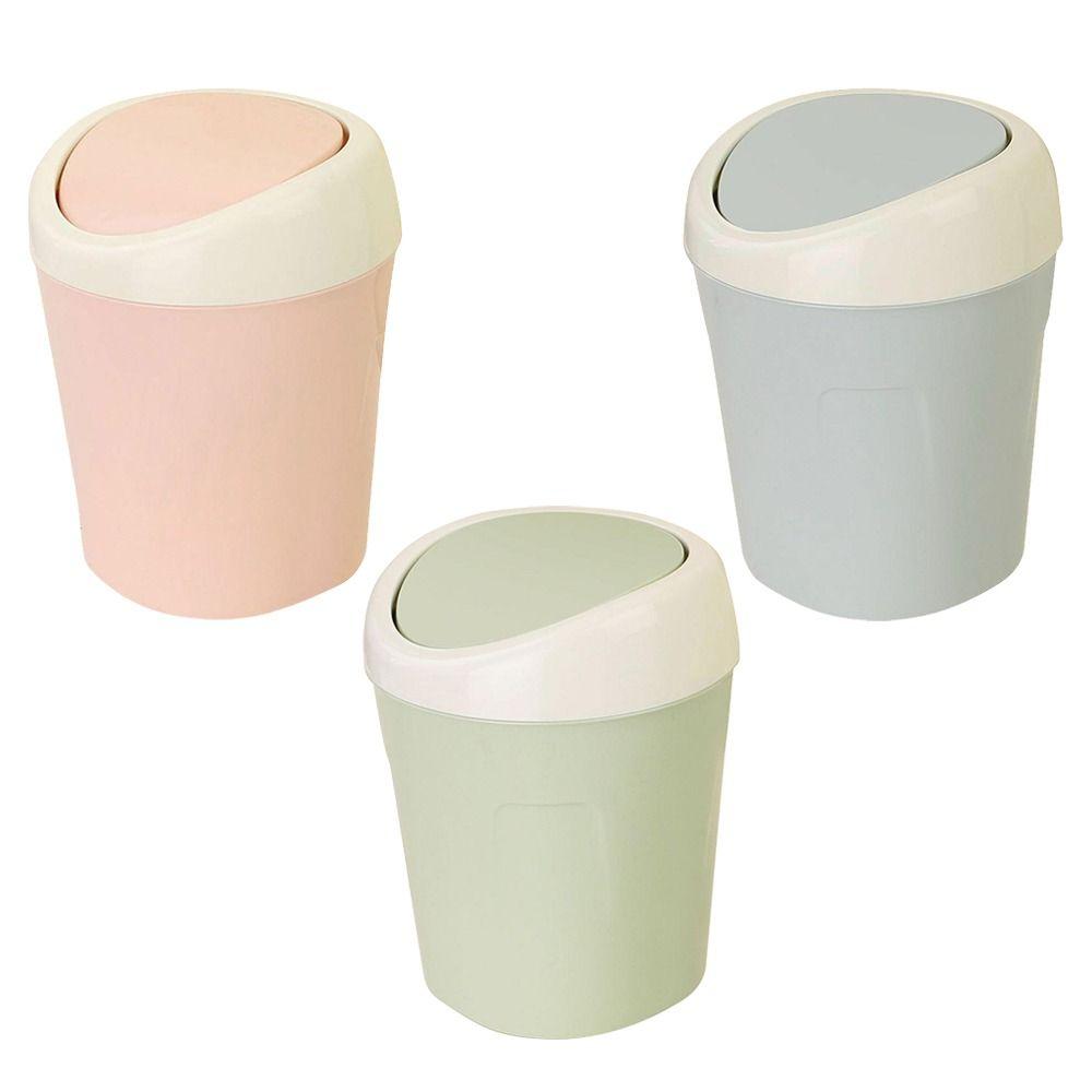 3pcs With Lid Desktop Trash Can Plastic Countertop Trash Bin Portable Waste Container Dorm Room