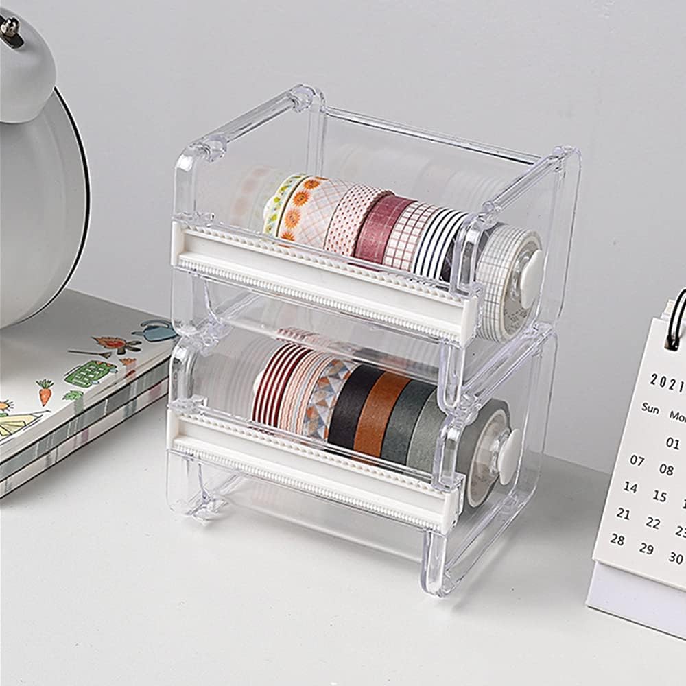 2 Pack Washi Tape Dispenser Cutter Transparent Acrylic Visible Roll Tape Holder Storage Desktop Office Tape Dispensers