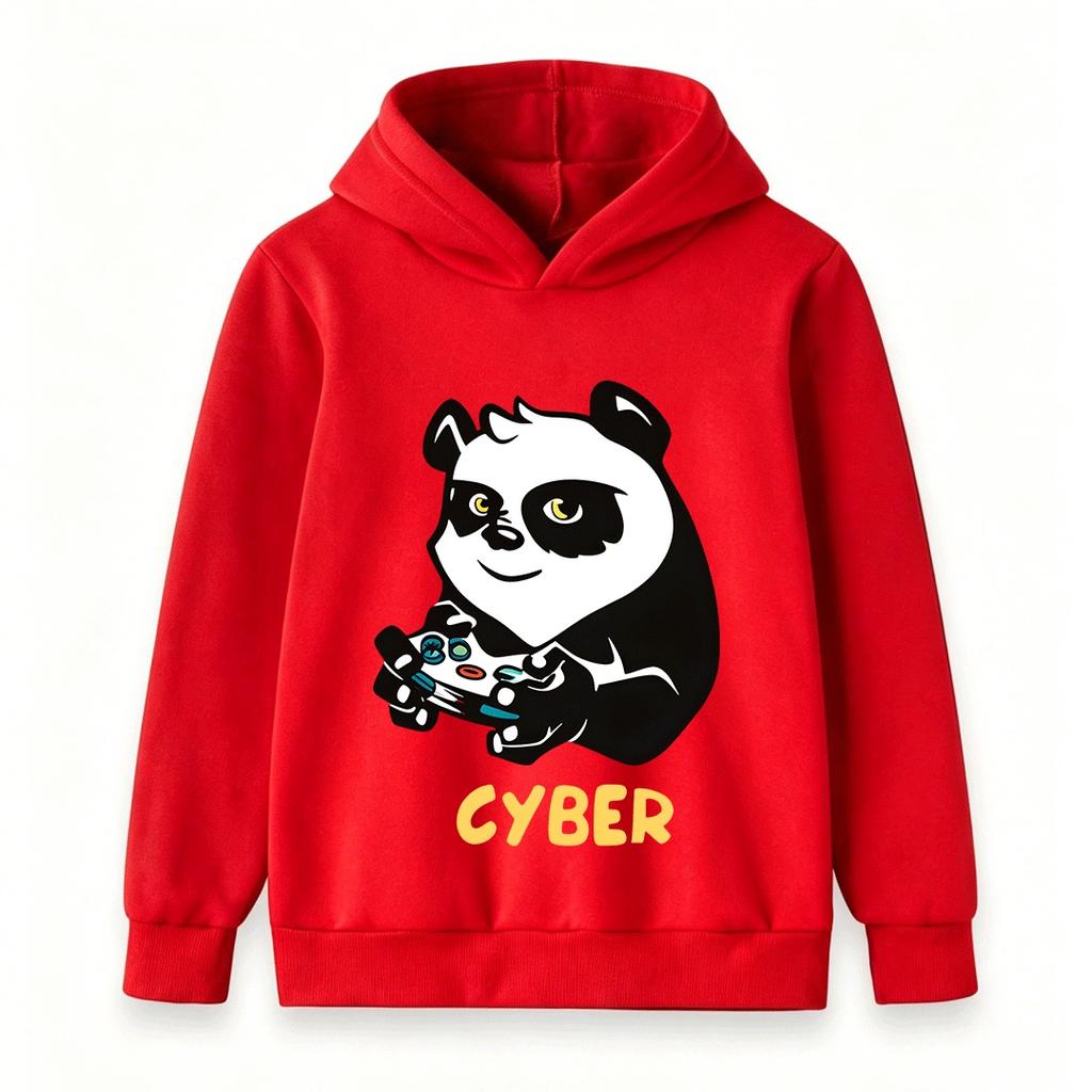 Kids Unisex Casual Hoodie, Cute Gaming Panda Cyber Print Soft Pullover Sweatshirt for Boys Girls Daily Wear