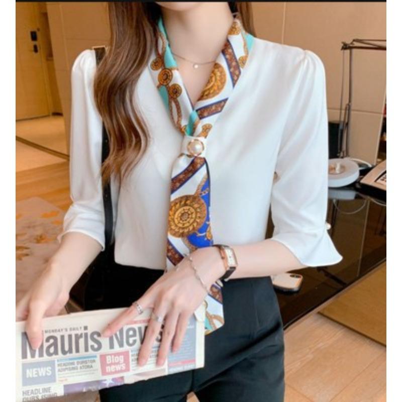 Chiffon Shirt for Women In Spring and Autumn Fashionable Streamers Design Niche Satin Shirt Temperament Long-sleeved Top